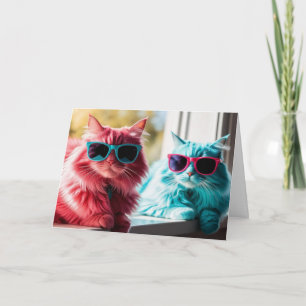 Cartão Saudações de Gatos Coloridos Fofos