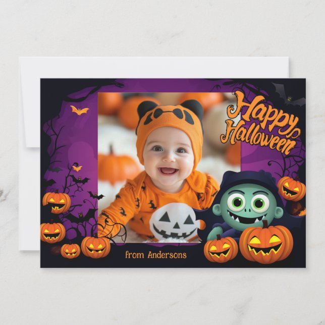 Cartão 👻 saudações de Halloween com fotos personalizadas (Frente)