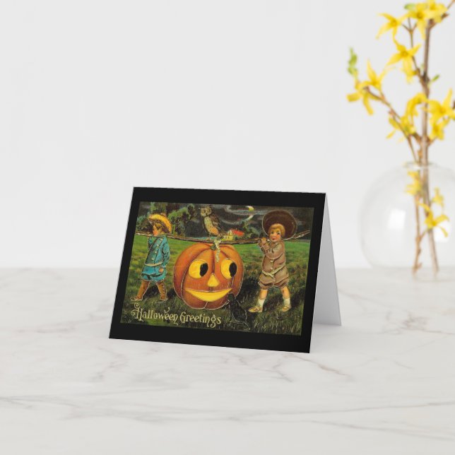 Cartão Saudações de Halloween Garotos Jack O Lanterna Vin (Flor Amarela)