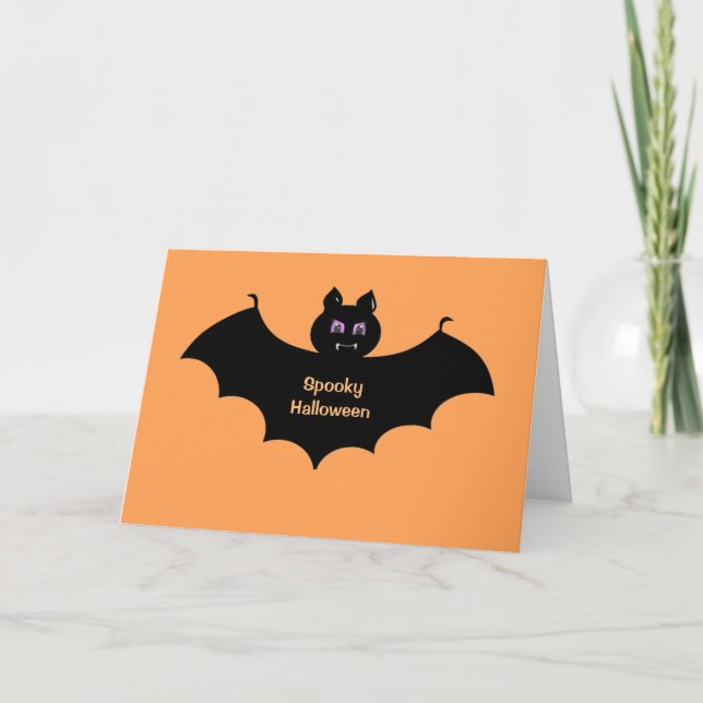 Cartão Saudações de Morcego de Halloween Assustador (Frente)