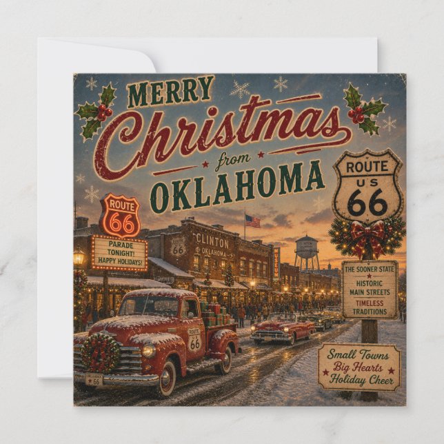Cartão Saudações de Natal da Rota 66 de Oklahoma (Frente)