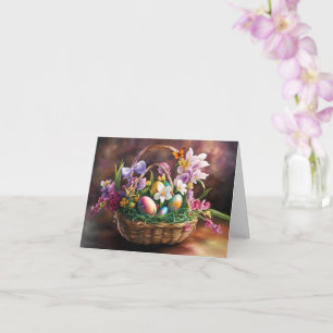 Cartão Saudações de Páscoa com Cesta Flores Ovos 