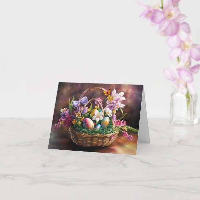 Cartão Saudações de Páscoa com Cesta Flores Ovos  (Orquídea)