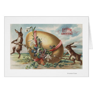 Cartão Saudações de páscoaCoelhos por um Ovo Decorado