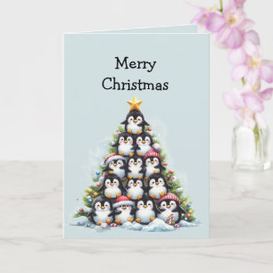 Cartão Saudações Divertidas de Árvore de Natal de Pinguim