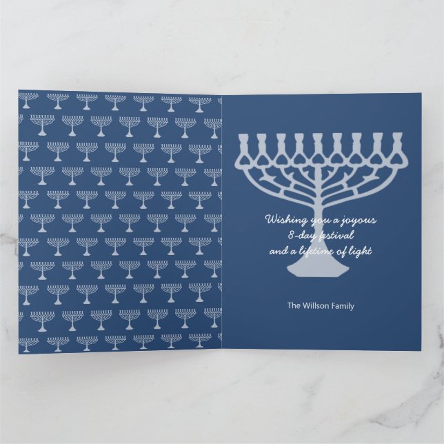 Cartão Saudações Felizes a Hanukkah (Interior)
