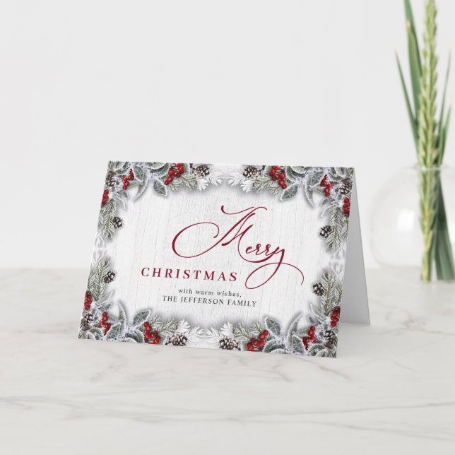 Cartão Saudações Rústicas de Natal com Azevinho (Frente)