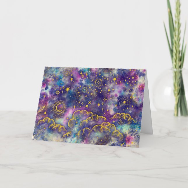 Cartão Saudável "Lua e Estrelas" (Dourado-Etc) (Frente)