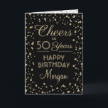 Cartão Saúde a Qualquer Ano Aniversário Dourado Confetti<br><div class="desc">Diga feliz aniversário em estilo com este elegante cartão de saudação preto e dourado. A design apresenta uma caligrafia personalizável de script "Saúde a 50 Anos" e pontos de configuração de falso brilho dourado em um fundo preto. Observe que o ouro é impresso a cor, não a folha metálica. A...</div>