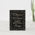 Cartão Saúde a Qualquer Ano Aniversário Dourado Confetti<br><div class="desc">Diga feliz aniversário em estilo com este elegante cartão de saudação preto e dourado. A design apresenta uma caligrafia personalizável de script "Saúde a 50 Anos" e pontos de configuração de falso brilho dourado em um fundo preto. Observe que o ouro é impresso a cor, não a folha metálica. A...</div>