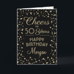 Cartão Saúde a Qualquer Ano Aniversário Dourado Confetti<br><div class="desc">Diga feliz aniversário em estilo com este elegante cartão de saudação preto e dourado. A design apresenta uma caligrafia personalizável de script "Saúde a 50 Anos" e pontos de configuração de falso brilho dourado em um fundo preto. Observe que o ouro é impresso a cor, não a folha metálica. A...</div>