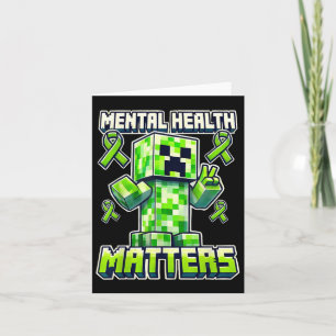 Cartão Saúde Mental Sensibilização Pixel Verde Ribon Para