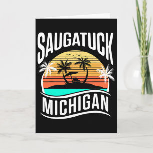 Cartão Saugatuck Michigan EUA Pôr do Sol Vintage Férias L