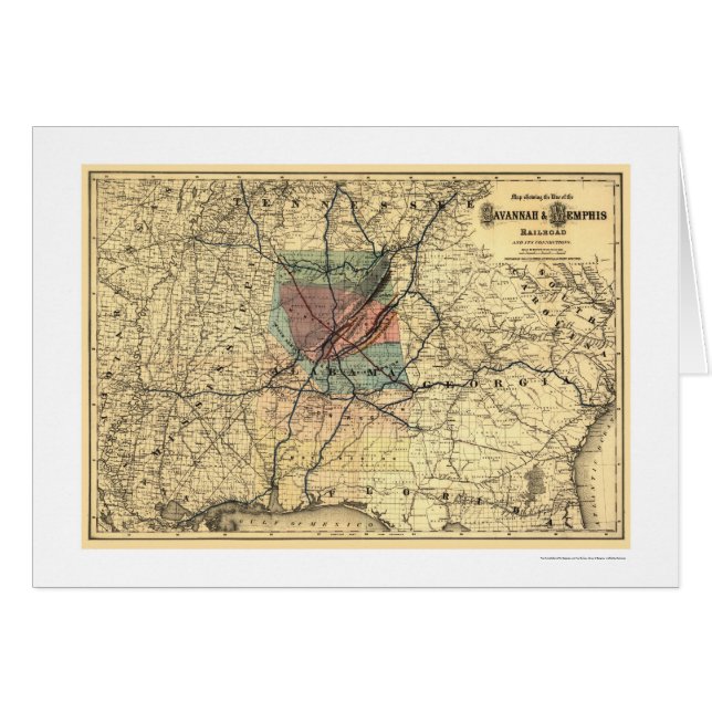 Cartão Savana & mapa 1872 da estrada de ferro de Memphis (Frente Horizontal)