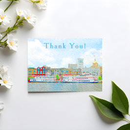 Cartão Savannah River Street Scenery Watercolor Obrigado