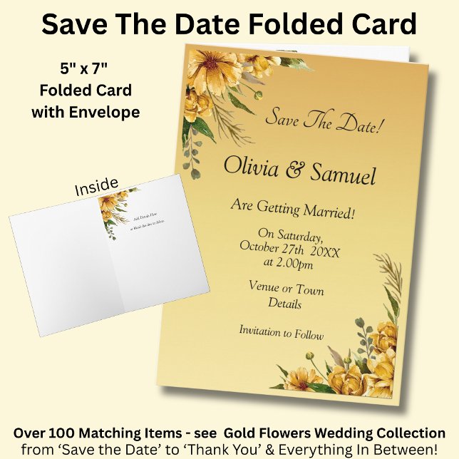 Cartão Save The Date Golden Yellow Flower Folded  (Criador carregado)