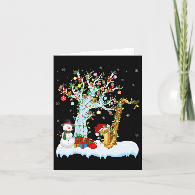 Cartão Saxofone Elemento de Natal Iluminação da Árvore Sa (Frente)