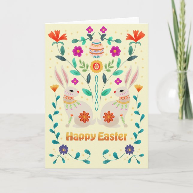 Cartão Scandinavian Folk Easter Bunnies  (Frente)