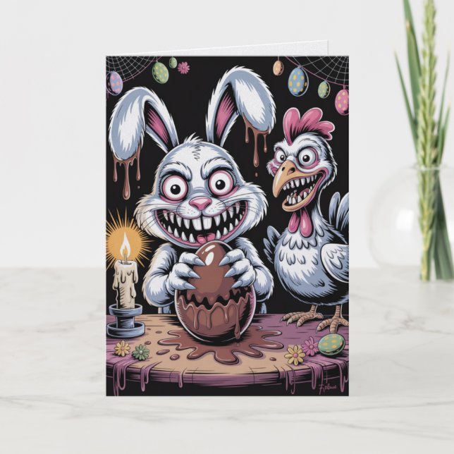 Cartão Scary Surreal Horror Easter Card Dark Holiday  (Frente)