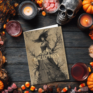 Cartão Scary Vintage Salem Witch Gothic Spooky Halloween