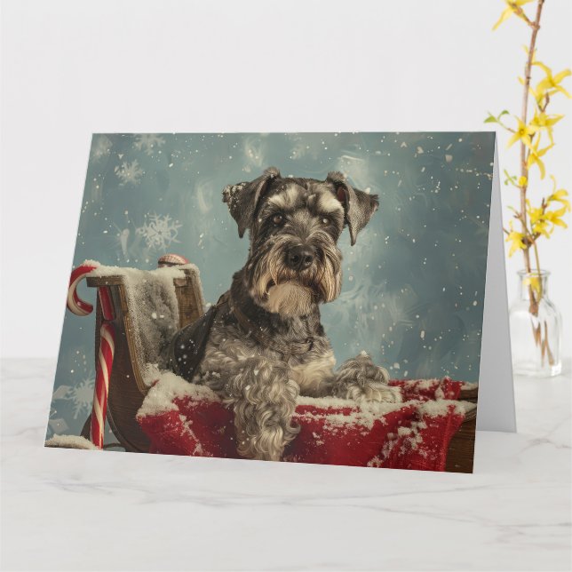 Cartão Schnauzer Cachorro Natal Festivo (Flor Amarela)
