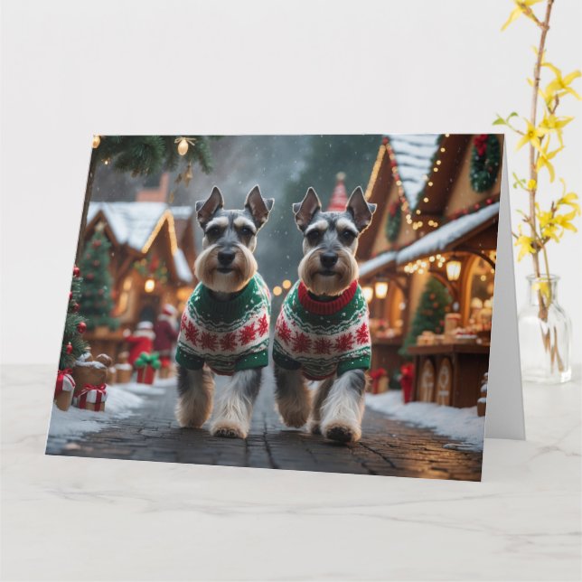 Cartão Schnauzer Cães Feriado de Natal (Flor Amarela)