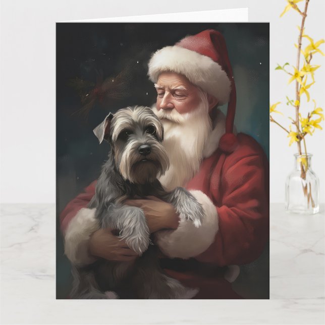 Cartão Schnauzer Com Papai Noel Natal Festivo (Flor Amarela)