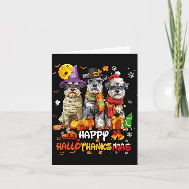 Cartão Schnauzer Happy Hallothanksmas Dog Lover Christmas (Frente)