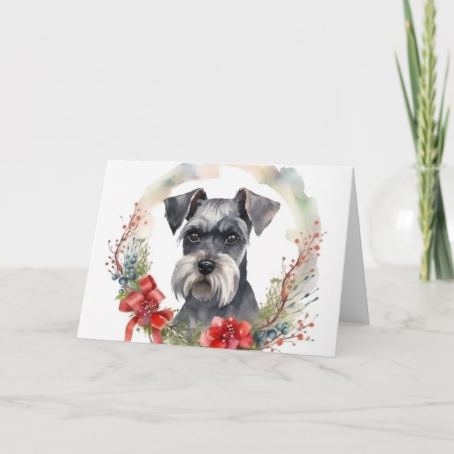 Cartão Schnauzer Wreath Festivo Pup (Frente)