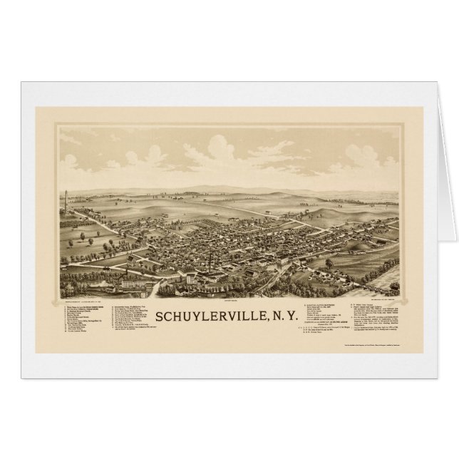 Cartão Schuylerville, mapa panorâmico de NY - 1889 (Frente Horizontal)