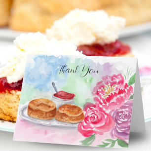 Cartão Scones de Aquarela Obrigado Com Peônias