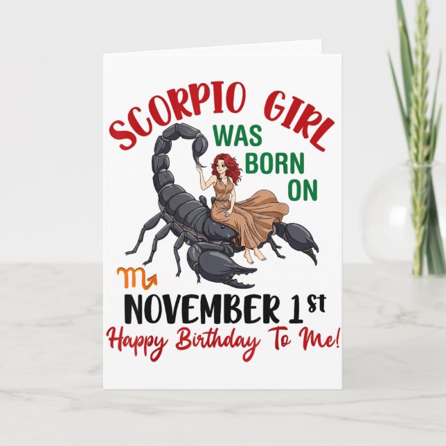 Cartão Scorpio Girl Was Born On November 1st Happy Birthd (Frente)