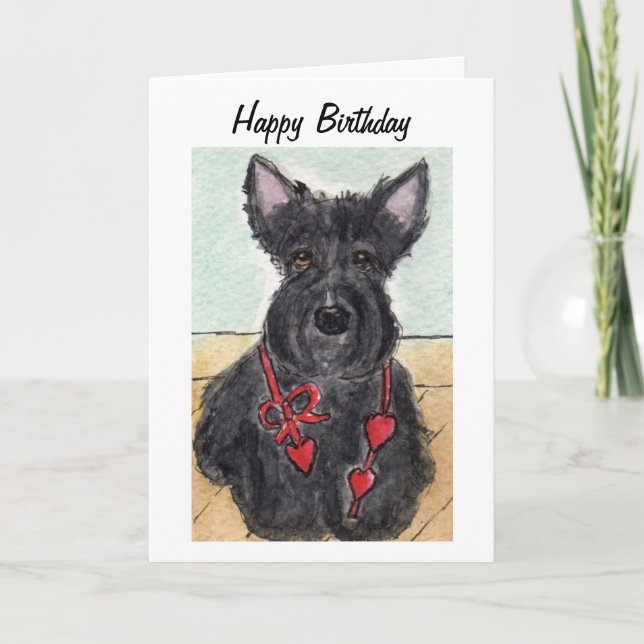 Cartão Scottie dog Scottish terrier aniversariante art (Frente)