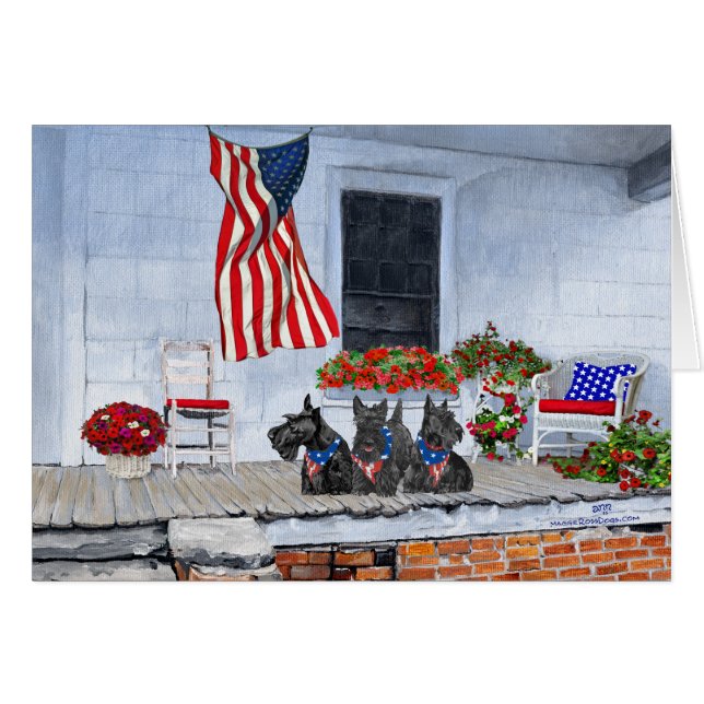 Cartão Scotties Patrióticos Aguardam o Grande Desfile (Frente Horizontal)