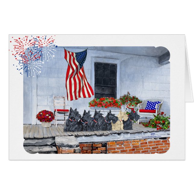 Cartão Scotties Patrióticos Aguardam o Grande Desfile (Frente Horizontal)