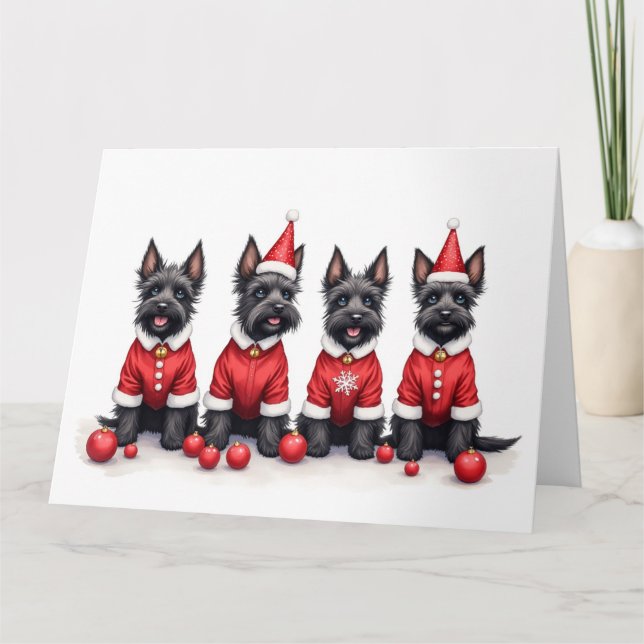 Cartão Scottish Terrier Christmas Dress Santa Hat (Frente)