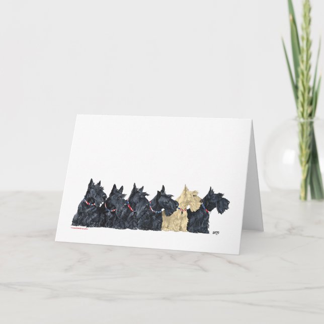Cartão Scottish Terriers Preto e Trigo (Frente)
