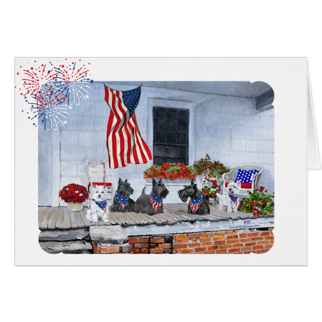 Cartão Scotty e Westies Patrióticos (Frente Horizontal)
