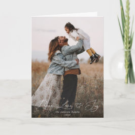 Cartão Script Elegante Font Peace Love+Joy Foto de Natal