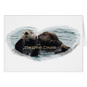Cartão Sea Otters em um coração