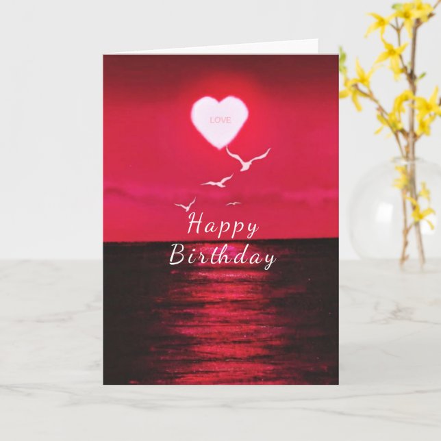 Cartão Sea Sunset Love Heart Romantic Birthday Card (Flor Amarela)