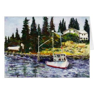 Cartão Seascape de pesca indo da pintura da aguarela