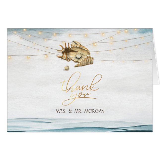 Cartão Seashells,Sea,String Lights Script (Frente horizontal)