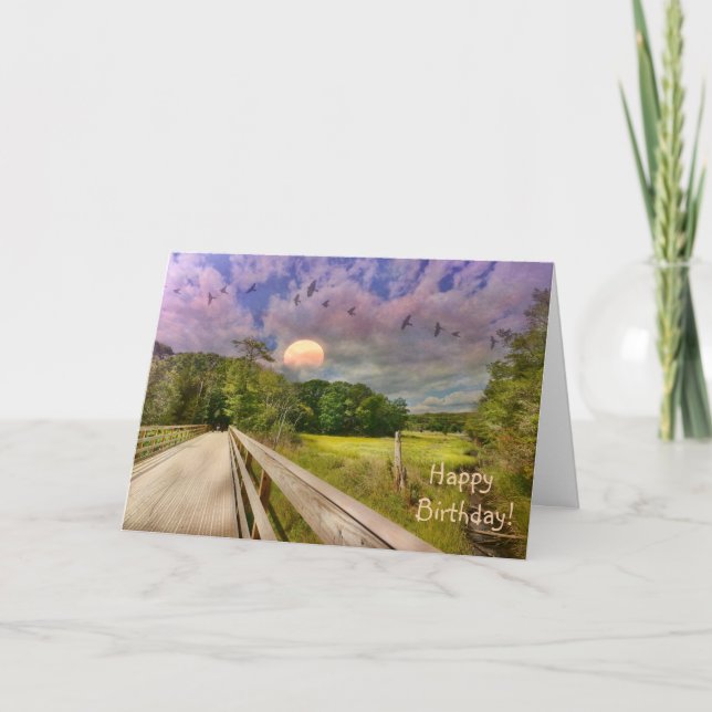 Cartão Seashore Marsh Sunset Birthday (Frente)