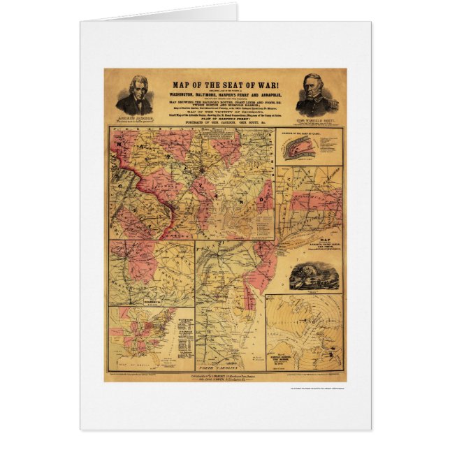 Cartão Seat do mapa 1862 da guerra civil (Frente)