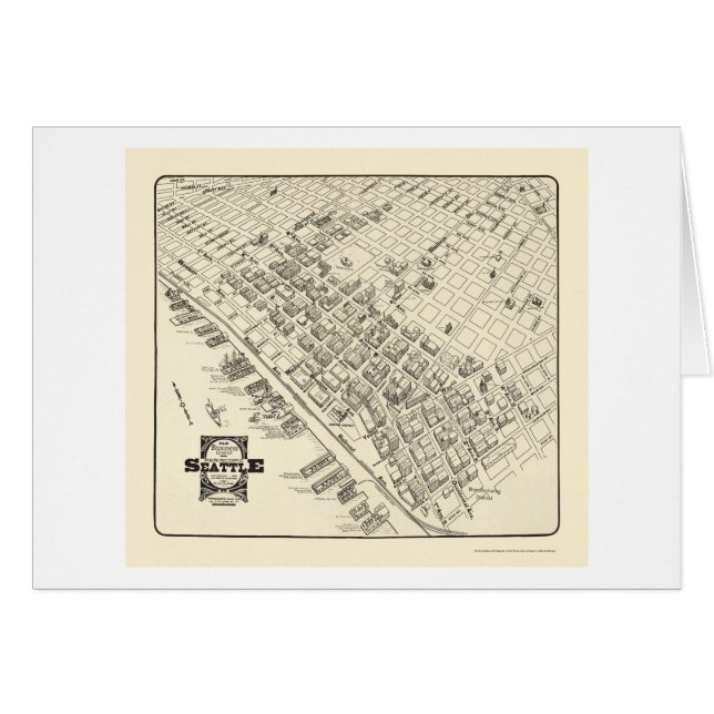 Cartão Seattle, mapa panorâmico de WA - 1903 (Frente Horizontal)