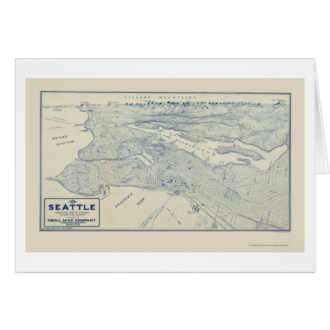 Cartão Seattle, mapa panorâmico de WA - 1925 (Frente Horizontal)