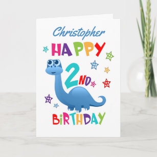 Cartão Segundo aniversário de Dinossauro Azul