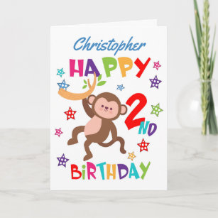 Cartão Segundo aniversário Macaco Cheio