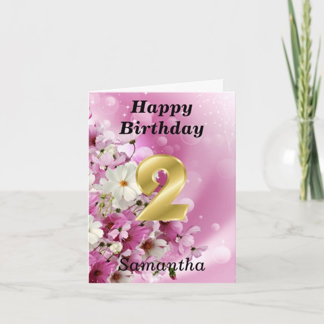 Cartão segundo aniversário Rosa Flor Girino (Frente)